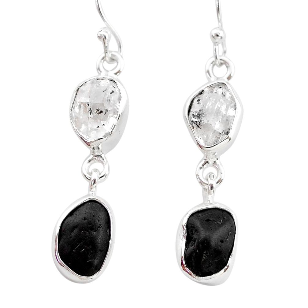 9.83cts black tourmaline herkimer diamond 925 silver dangle earrings t21180