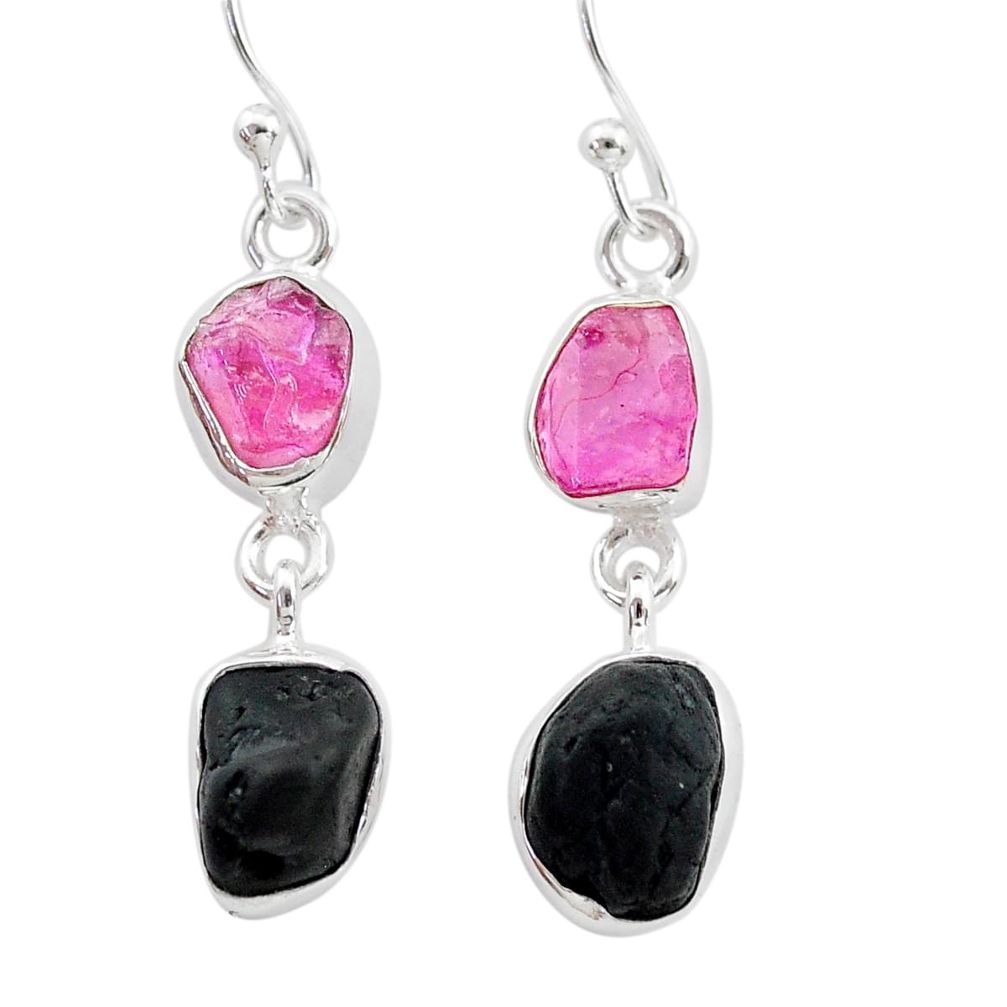 9.83cts black tourmaline ruby raw 925 silver dangle earrings t21175