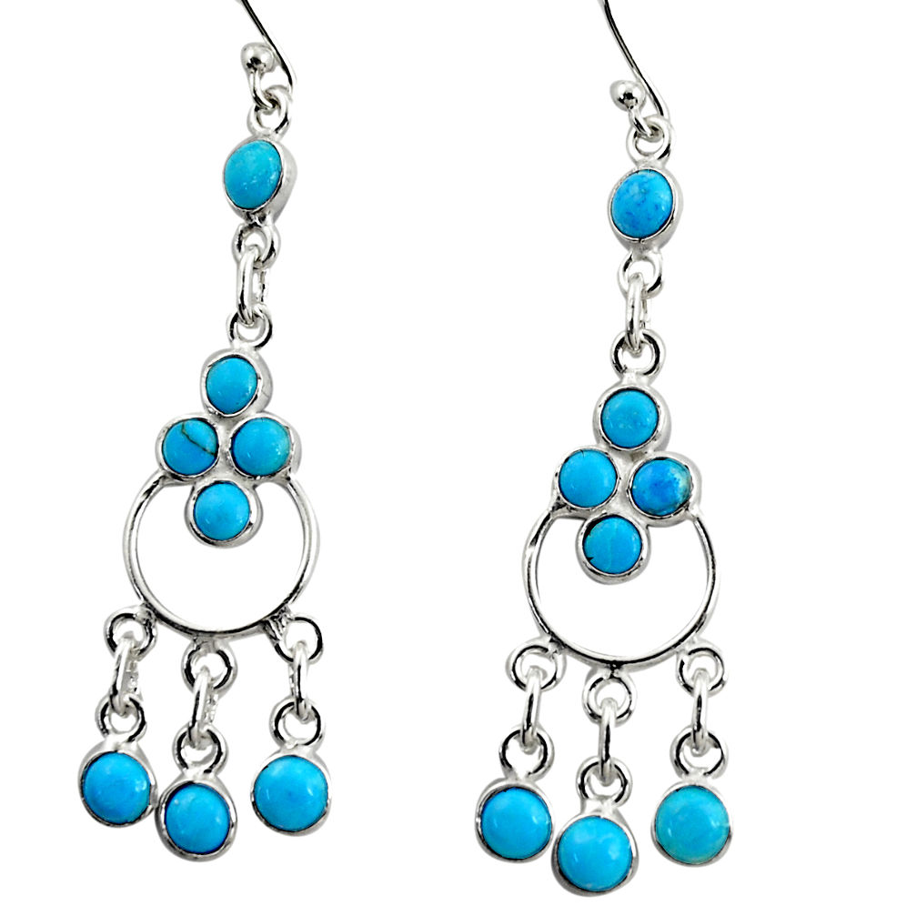 8.09cts blue arizona mohave turquoise 925 silver chandelier earrings r35661