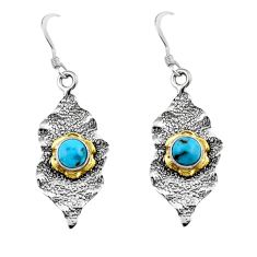 1.62cts blue arizona mohave turquoise 925 silver gold dangle earrings y38747