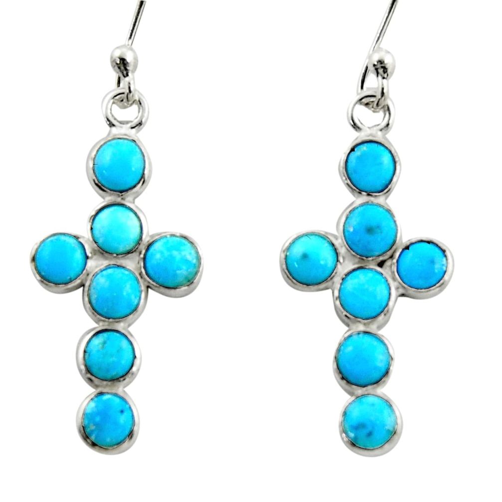 5.15cts blue arizona mohave turquoise 925 silver holy cross earrings r35731