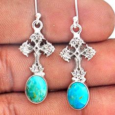 6.36cts blue arizona mohave turquoise 925 silver holy cross earrings t87467