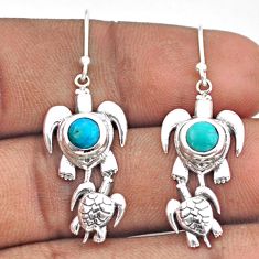 1.76cts blue arizona mohave turquoise 925 silver tortoise earrings t94821