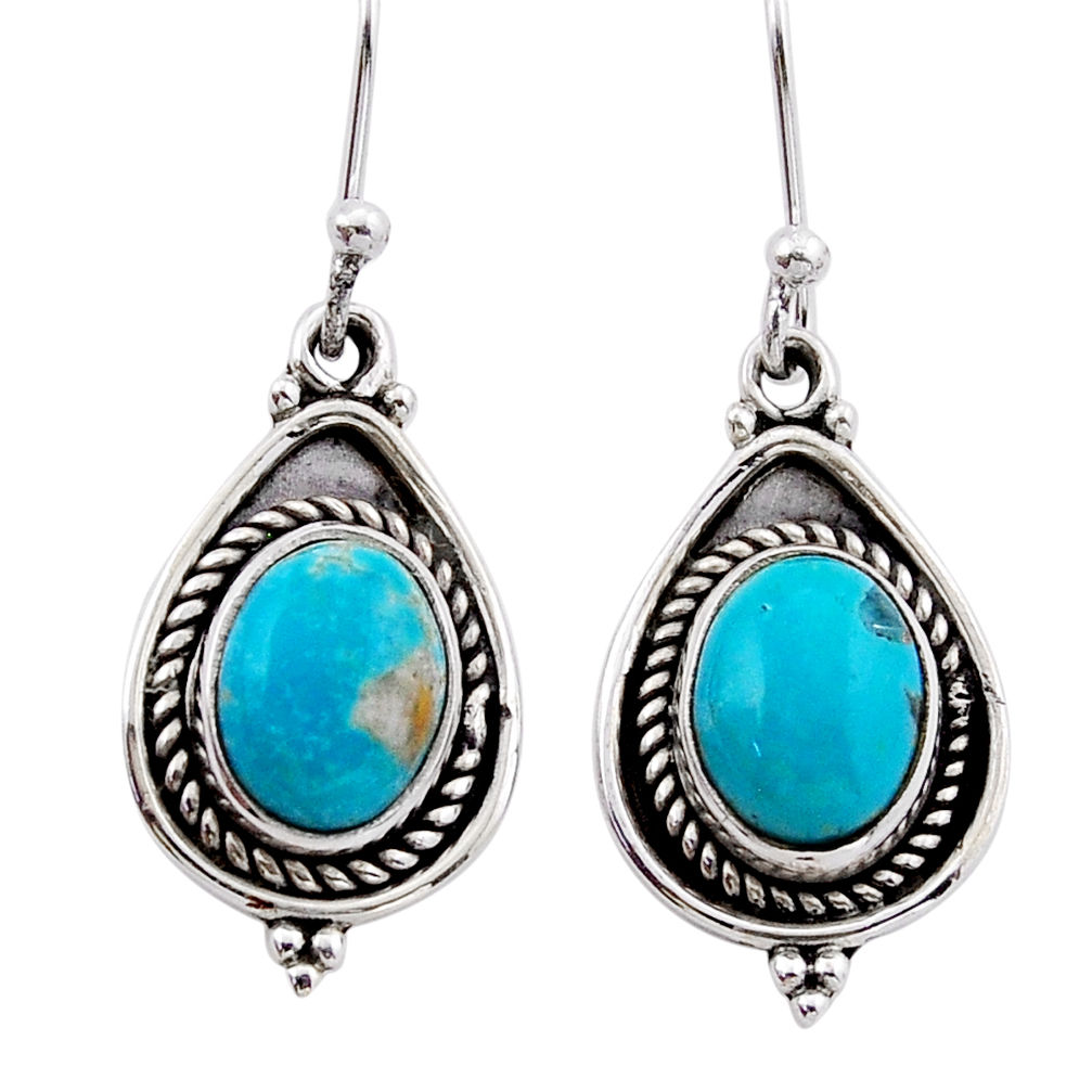 7.30cts blue arizona mohave turquoise 925 sterling silver dangle earrings n51917