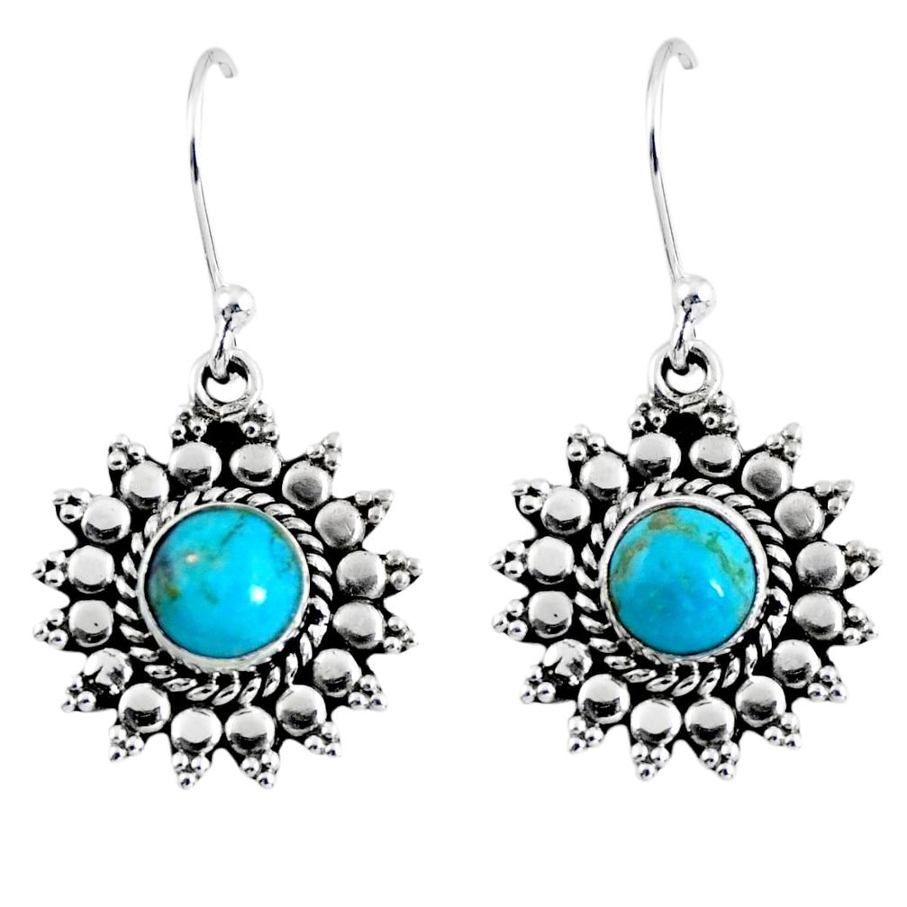 3.11cts blue arizona mohave turquoise 925 sterling silver dangle earrings r55162