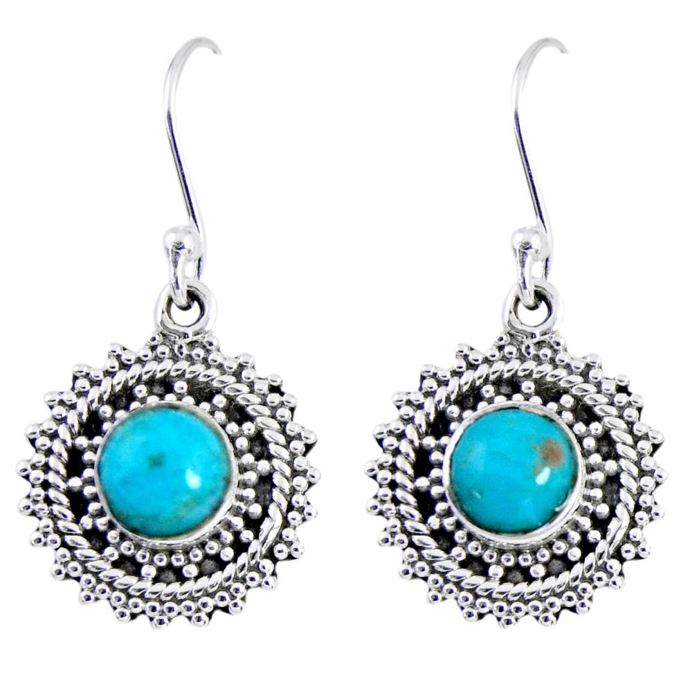 2.78cts blue arizona mohave turquoise 925 sterling silver dangle earrings r55182