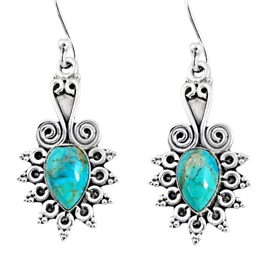 4.28cts blue arizona mohave turquoise 925 sterling silver dangle earrings r55202