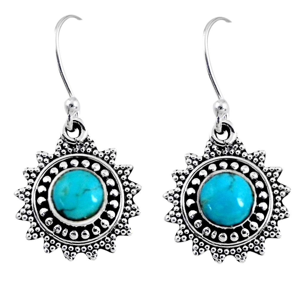 1.74cts blue arizona mohave turquoise 925 sterling silver dangle earrings r55228