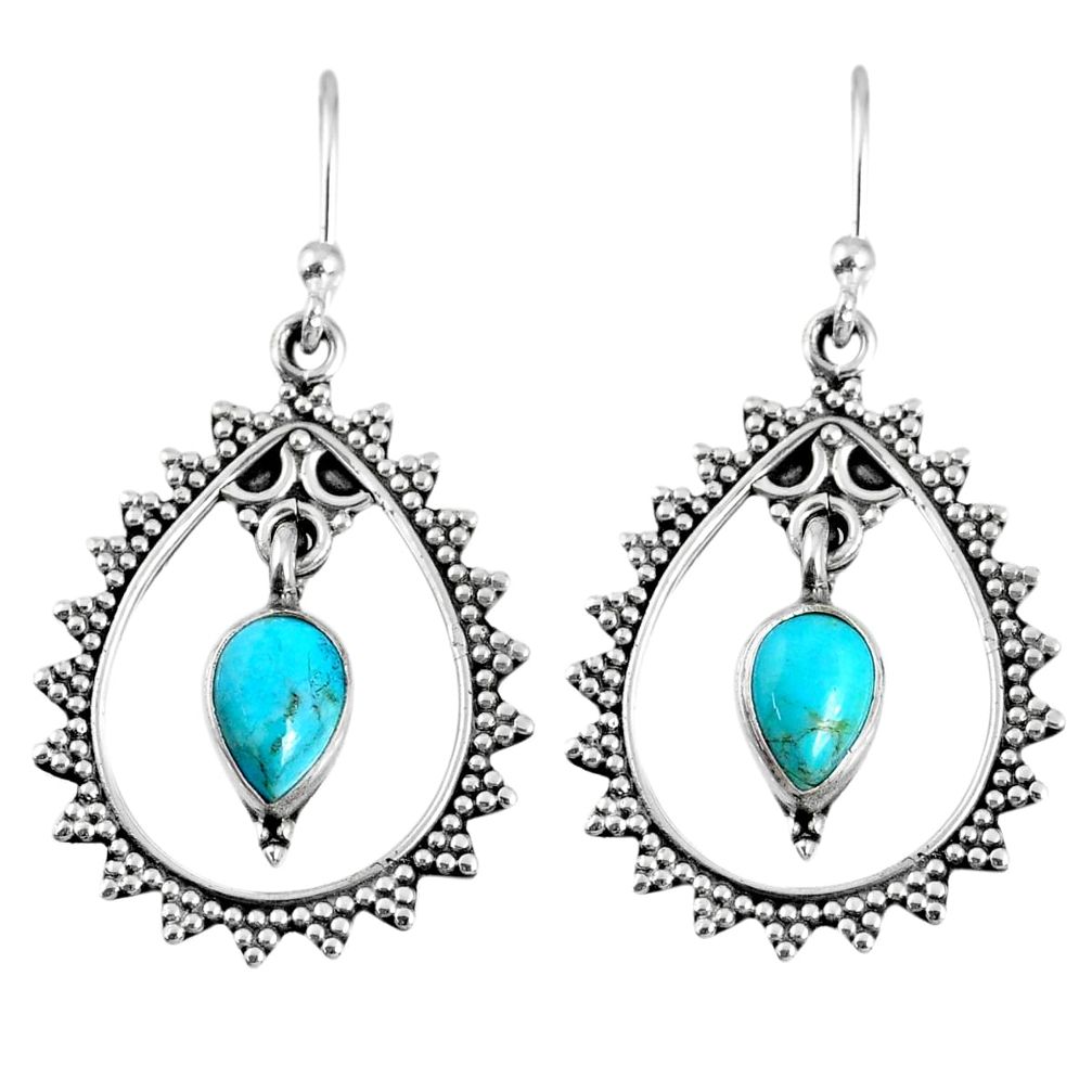 4.30cts blue arizona mohave turquoise 925 sterling silver dangle earrings r59646