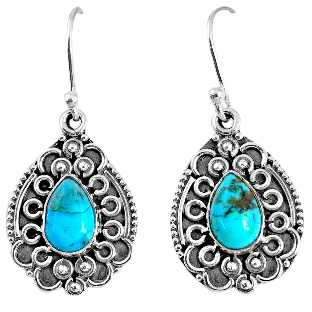 4.68cts blue arizona mohave turquoise 925 sterling silver dangle earrings r59725