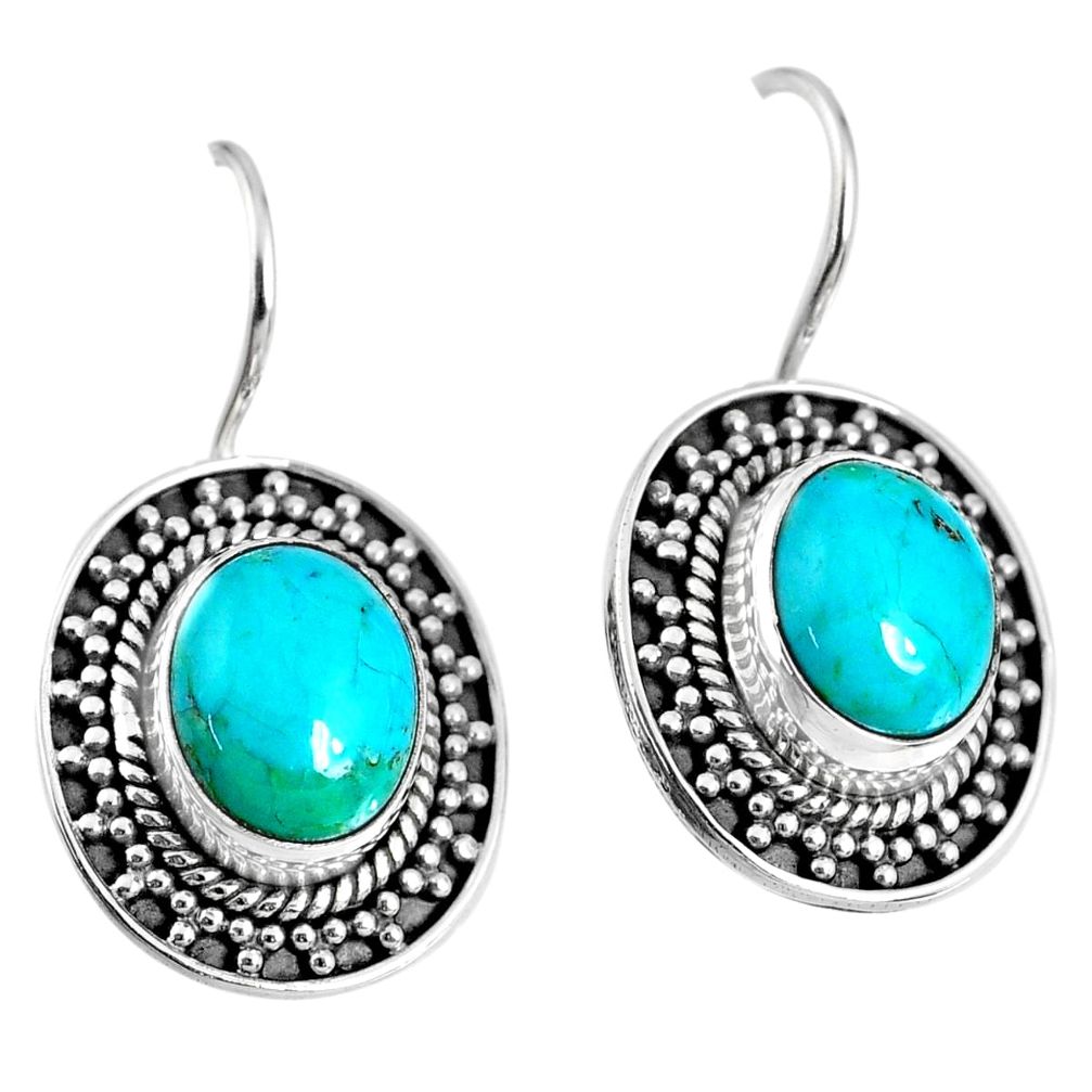 6.26cts blue arizona mohave turquoise 925 sterling silver dangle earrings r59748