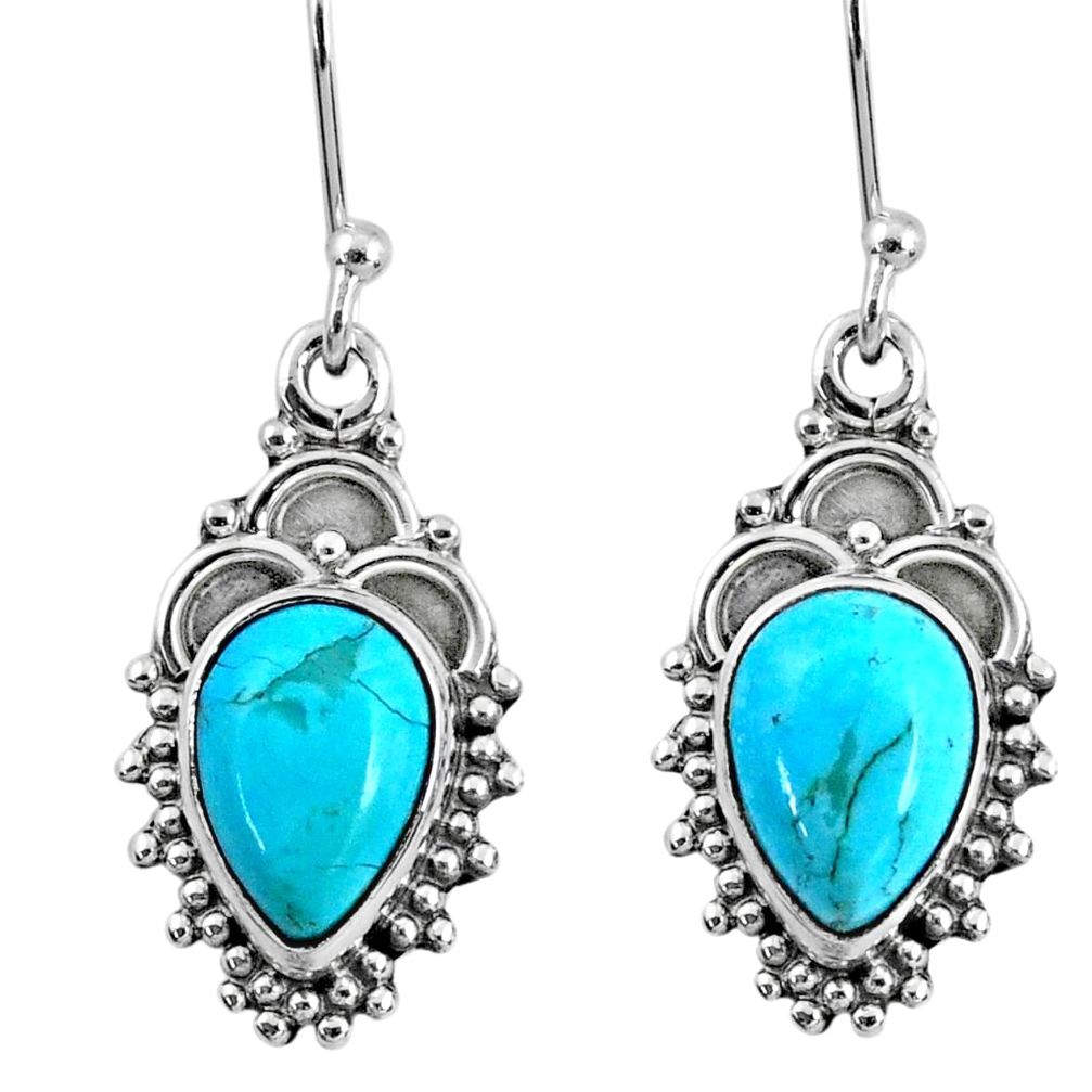 5.79cts blue arizona mohave turquoise 925 sterling silver dangle earrings r60450