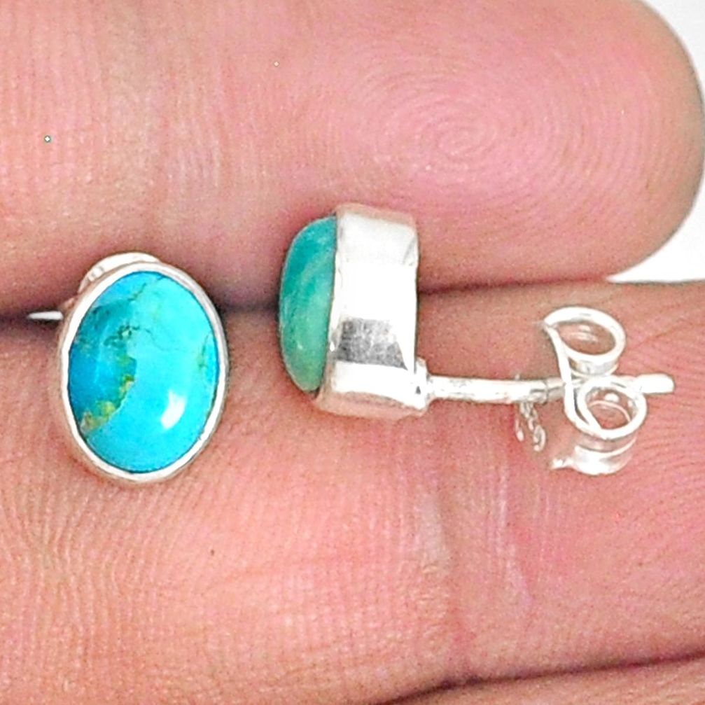 3.84cts blue arizona mohave turquoise 925 sterling silver stud earrings r83885