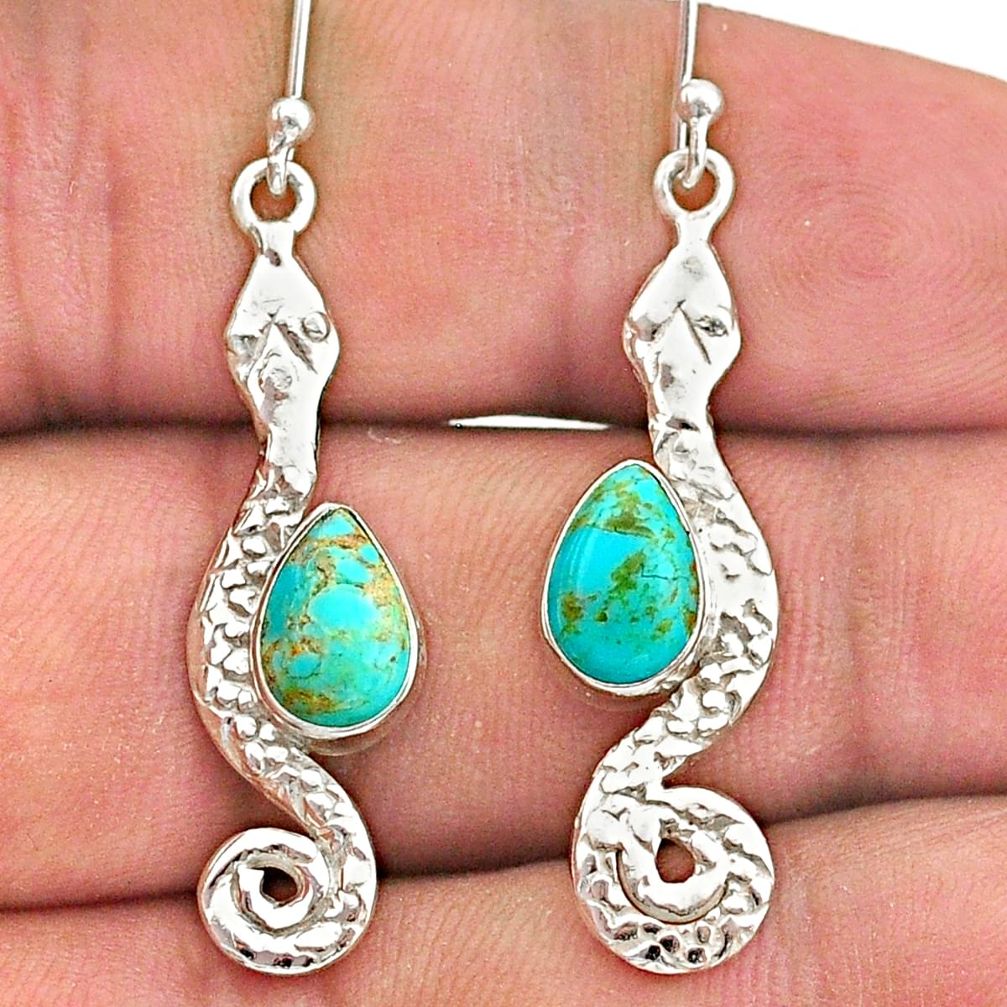 4.12cts blue arizona mohave turquoise 925 sterling silver snake earrings t40192