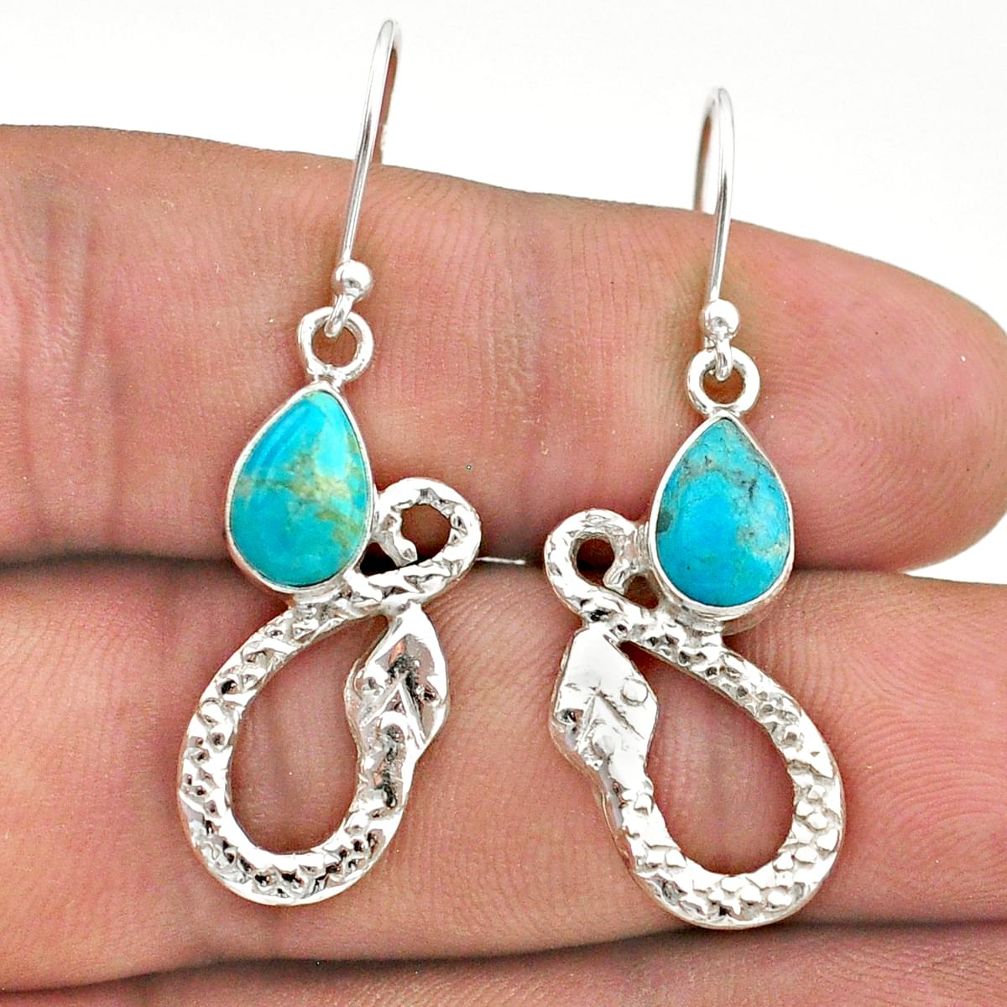4.47cts blue arizona mohave turquoise 925 sterling silver snake earrings t40250