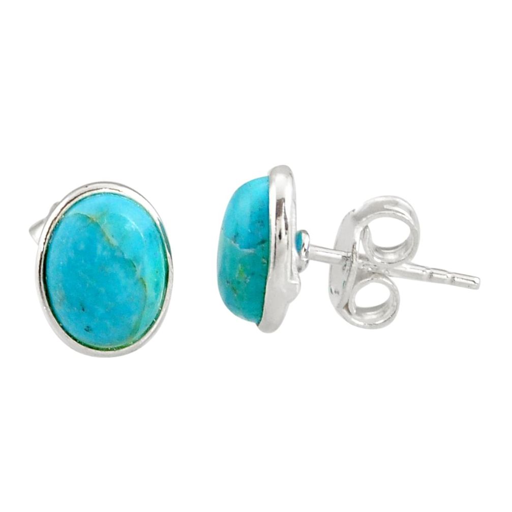 5.07cts blue arizona mohave turquoise 925 sterling silver stud earrings r27352