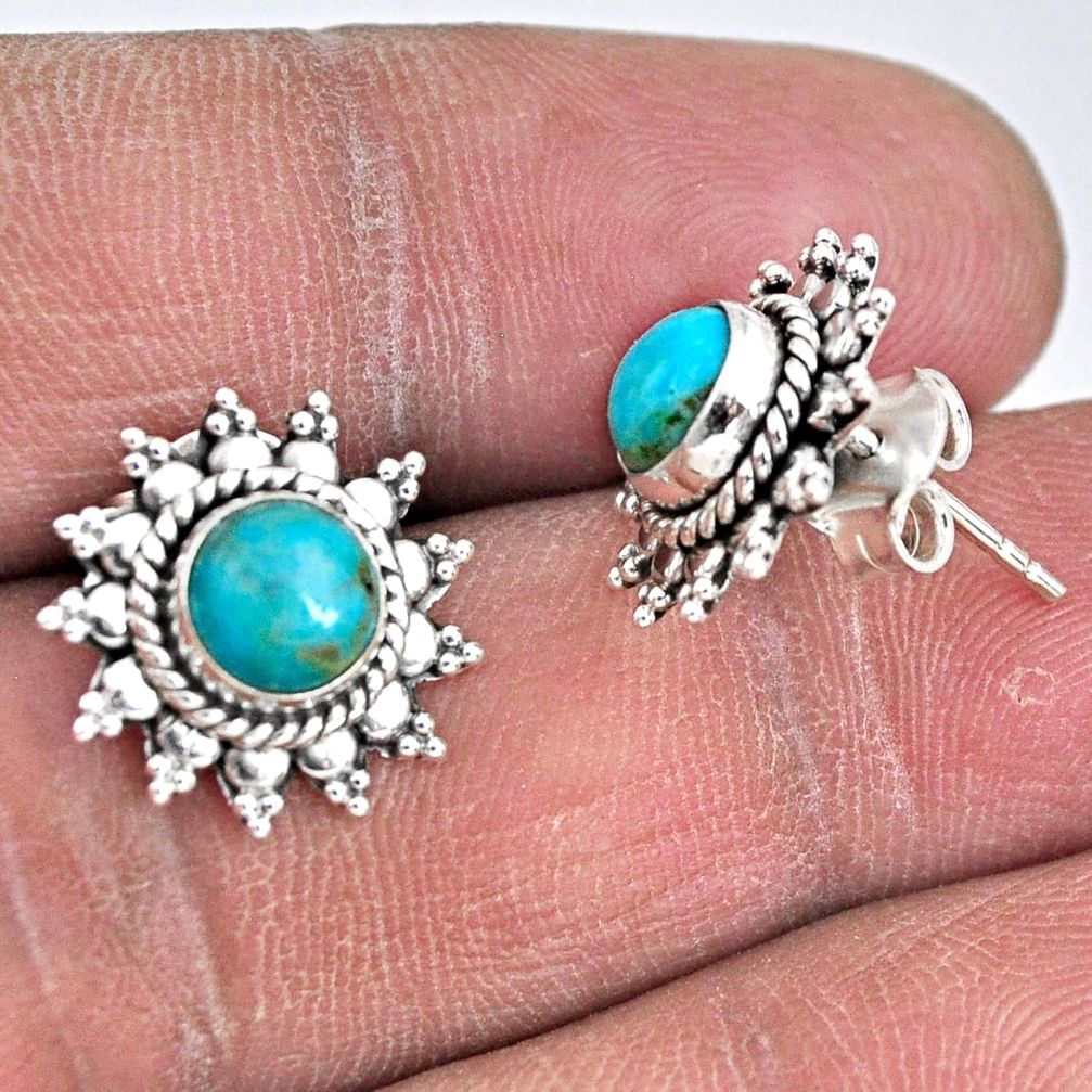 3.75cts blue arizona mohave turquoise 925 sterling silver stud earrings r55142