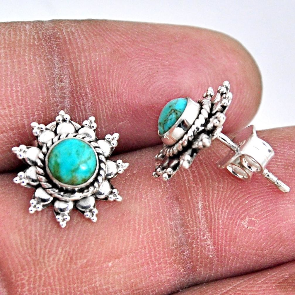 2.60cts blue arizona mohave turquoise 925 sterling silver stud earrings r55179