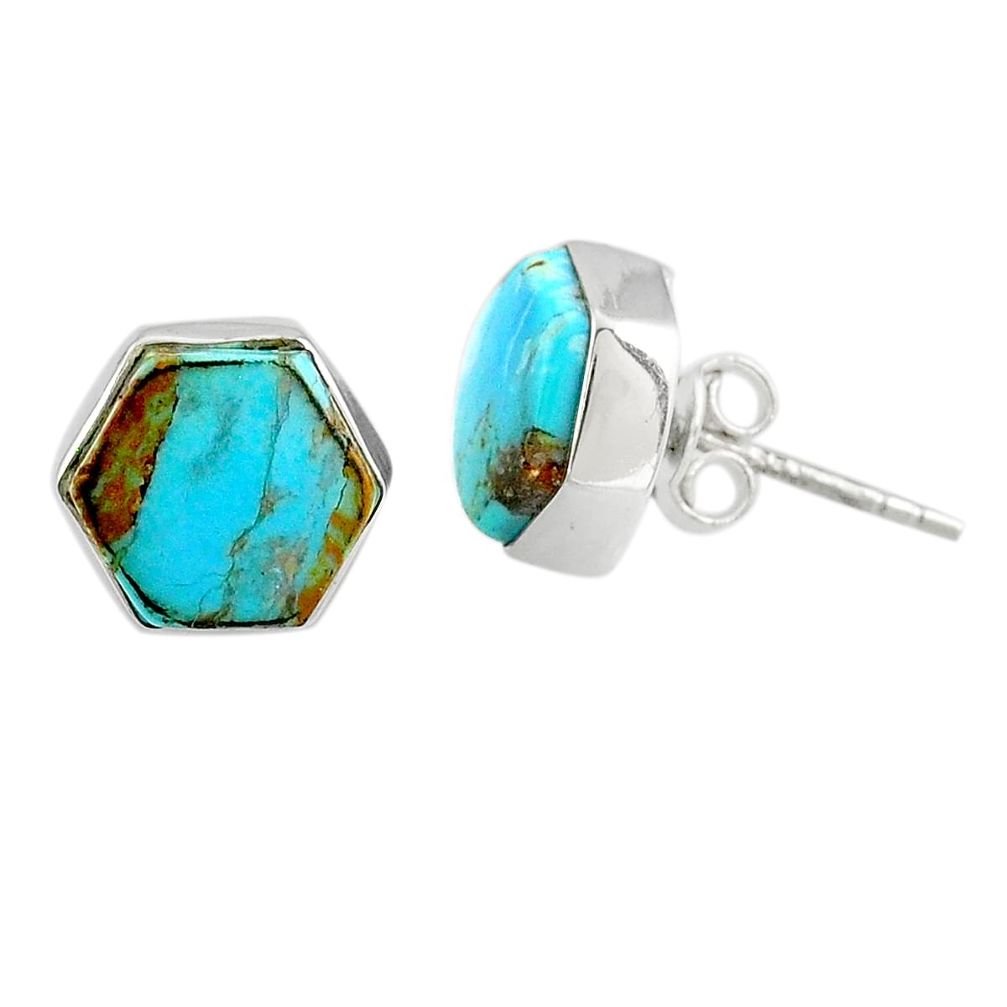 7.17cts blue arizona mohave turquoise 925 sterling silver stud earrings r80271