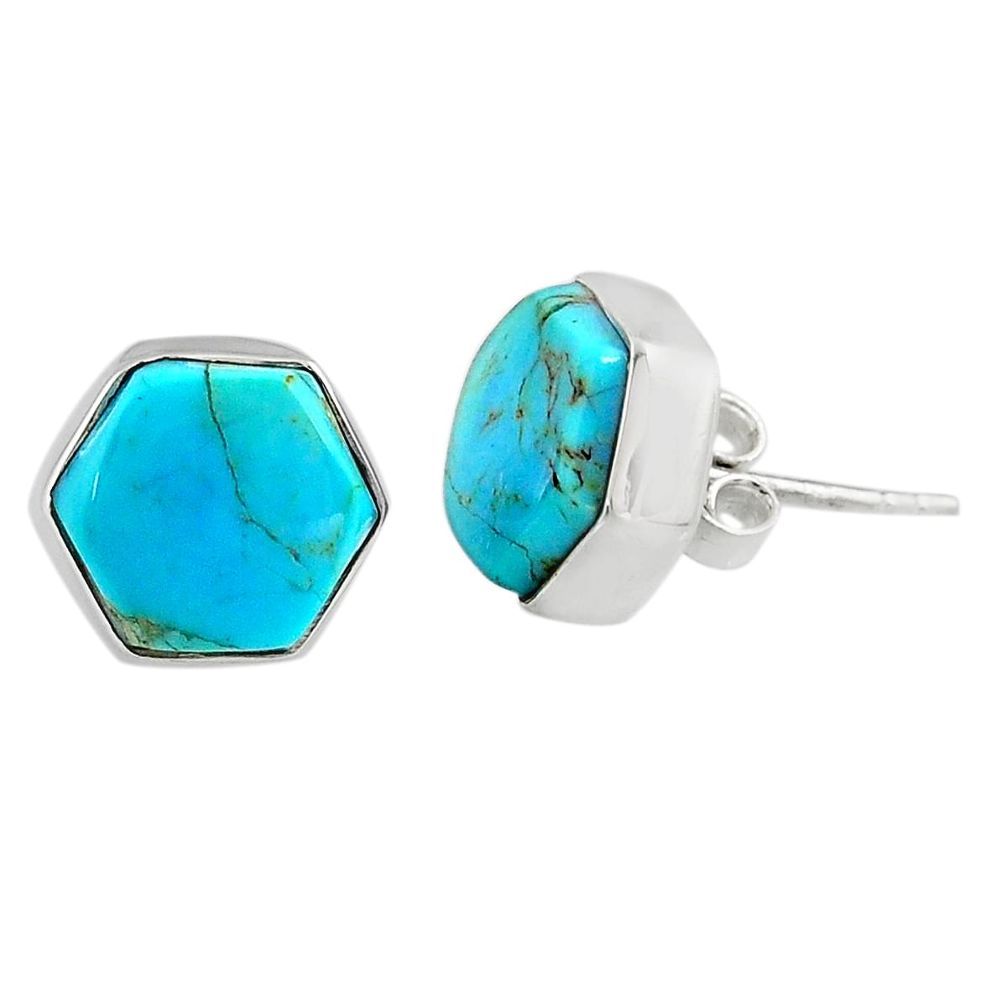 6.67cts blue arizona mohave turquoise 925 sterling silver stud earrings r80288