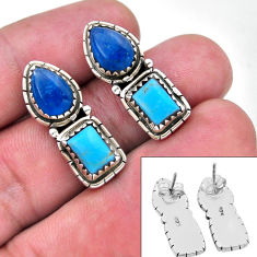 11.93cts blue arizona mohave turquoise apatite 925 silver stud earrings n49064
