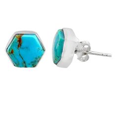 7.17cts blue arizona mohave turquoise hexagon 925 silver stud earrings r80241