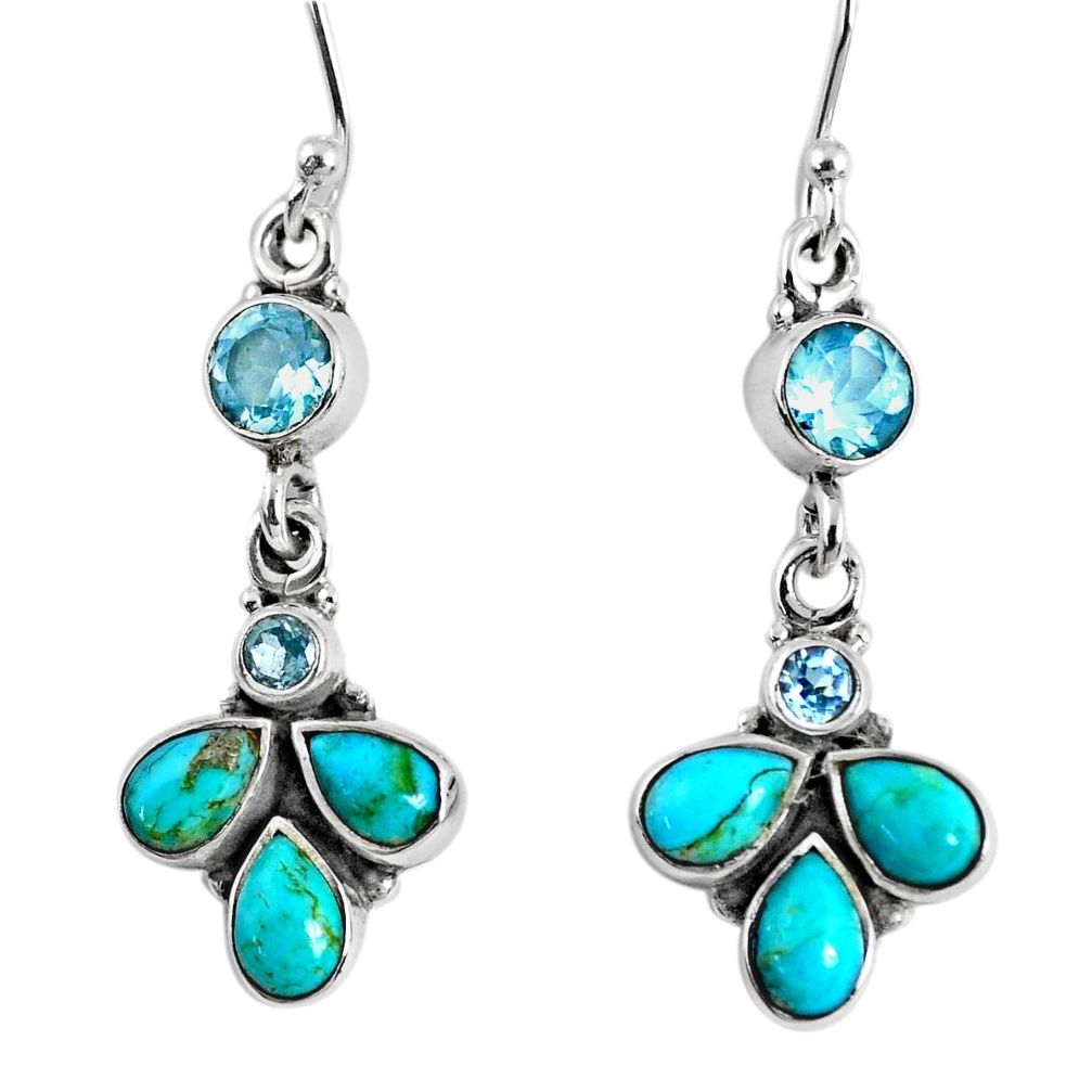 8.53cts blue arizona mohave turquoise topaz 925 silver dangle earrings r59723