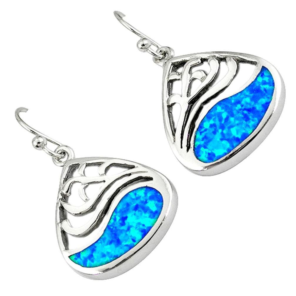Blue australian opal (lab) 925 silver dangle earrings jewelry c15529