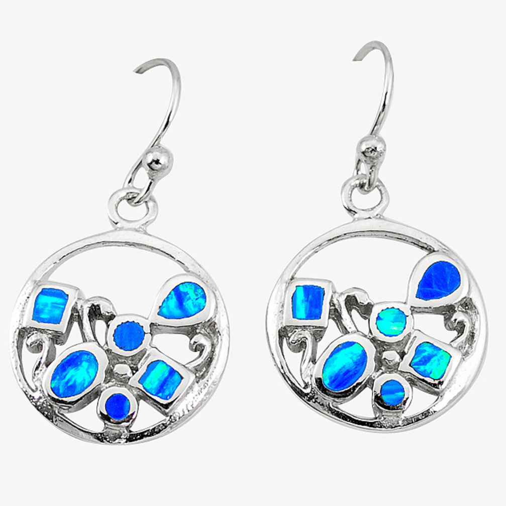 LAB Blue australian opal (lab) 925 silver dangle earrings jewelry c15544