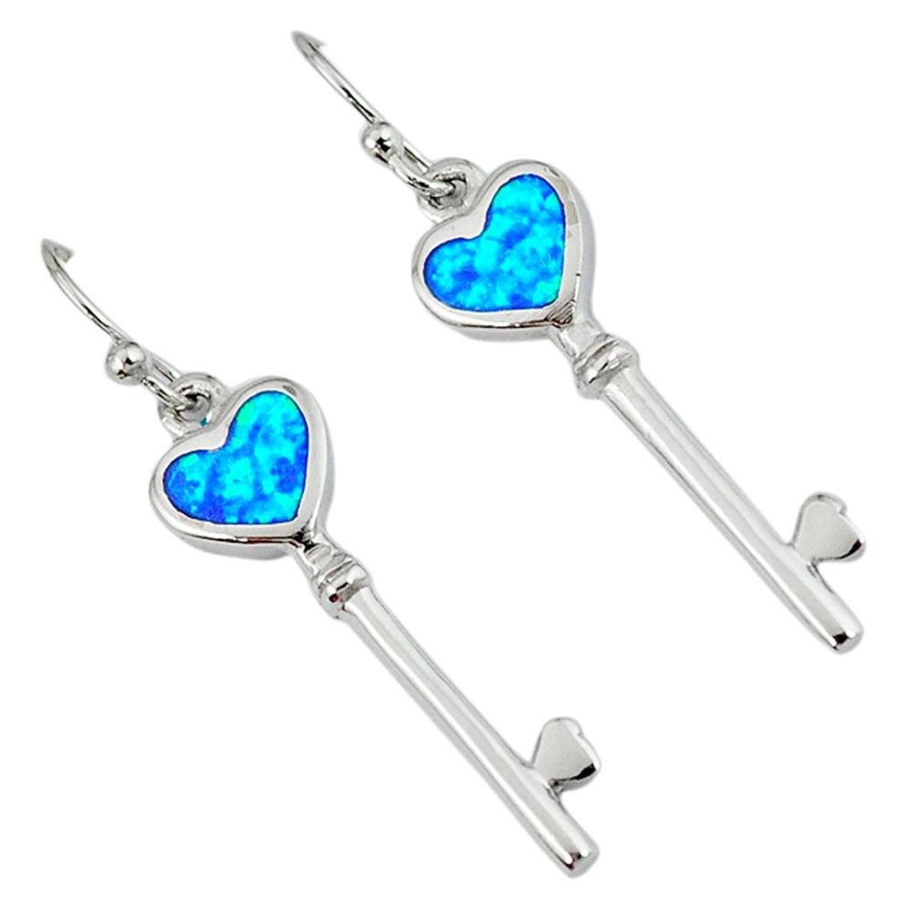 Blue australian opal (lab) 925 silver dangle jewelexi key earrings c15600