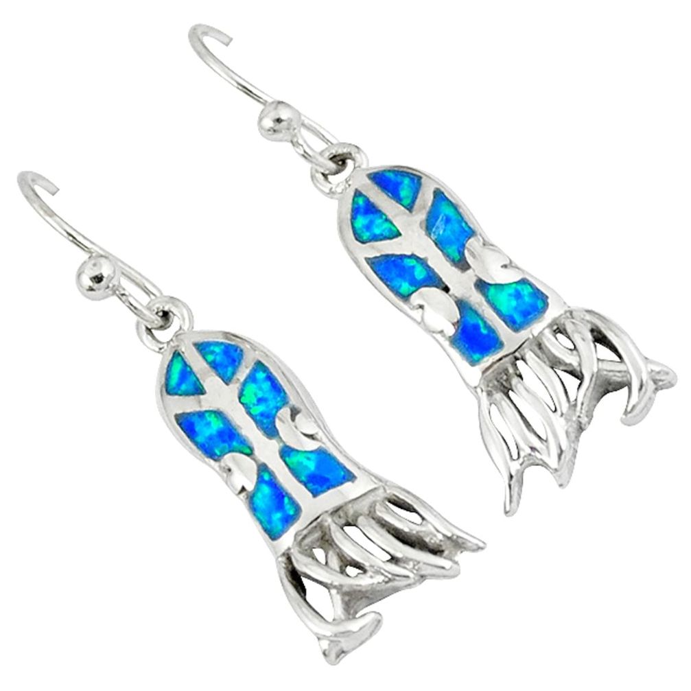 Blue australian opal (lab) 925 silver dangle octopus earrings c15555