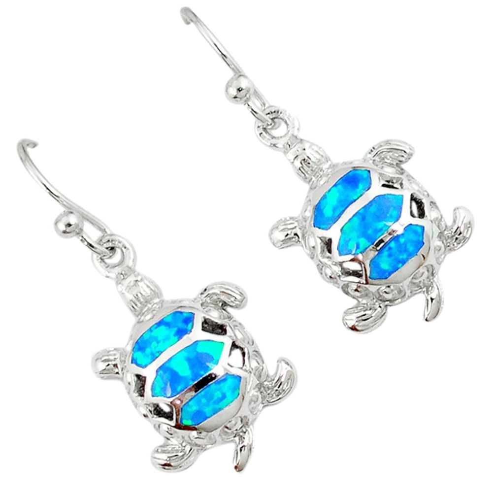 Blue australian opal (lab) 925 silver tortoise earrings jewelry c15563