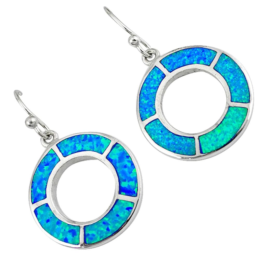 Blue australian opal (lab) 925 sterling silver dangle earrings c15533