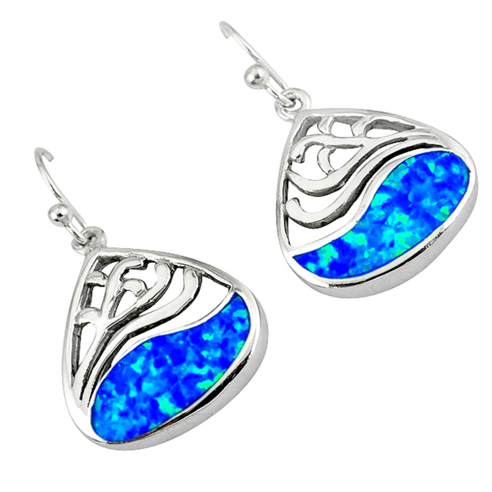 LAB Blue australian opal (lab) 925 sterling silver dangle earrings c15525