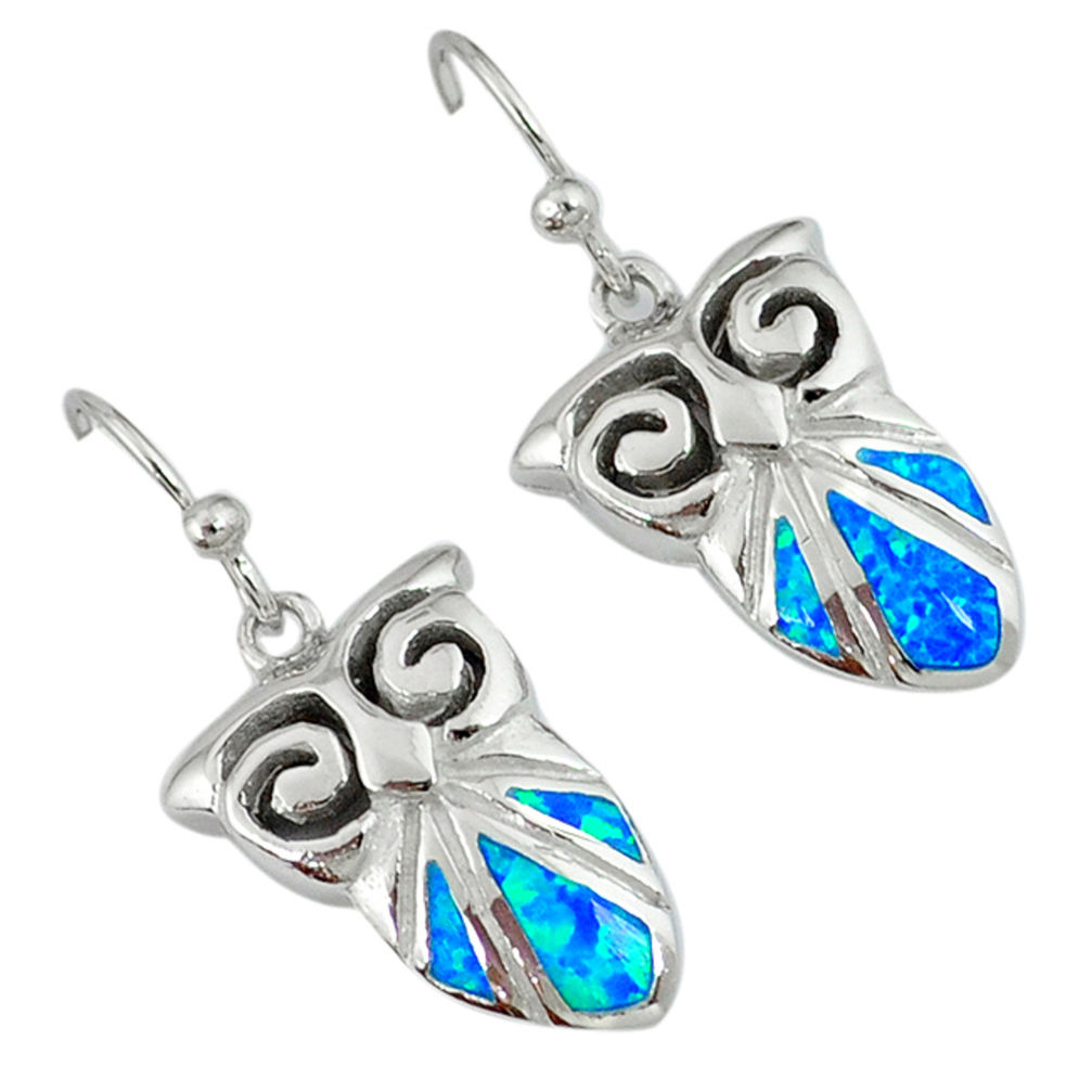 LAB Blue australian opal (lab) 925 sterling silver dangle earrings jewelry c15566
