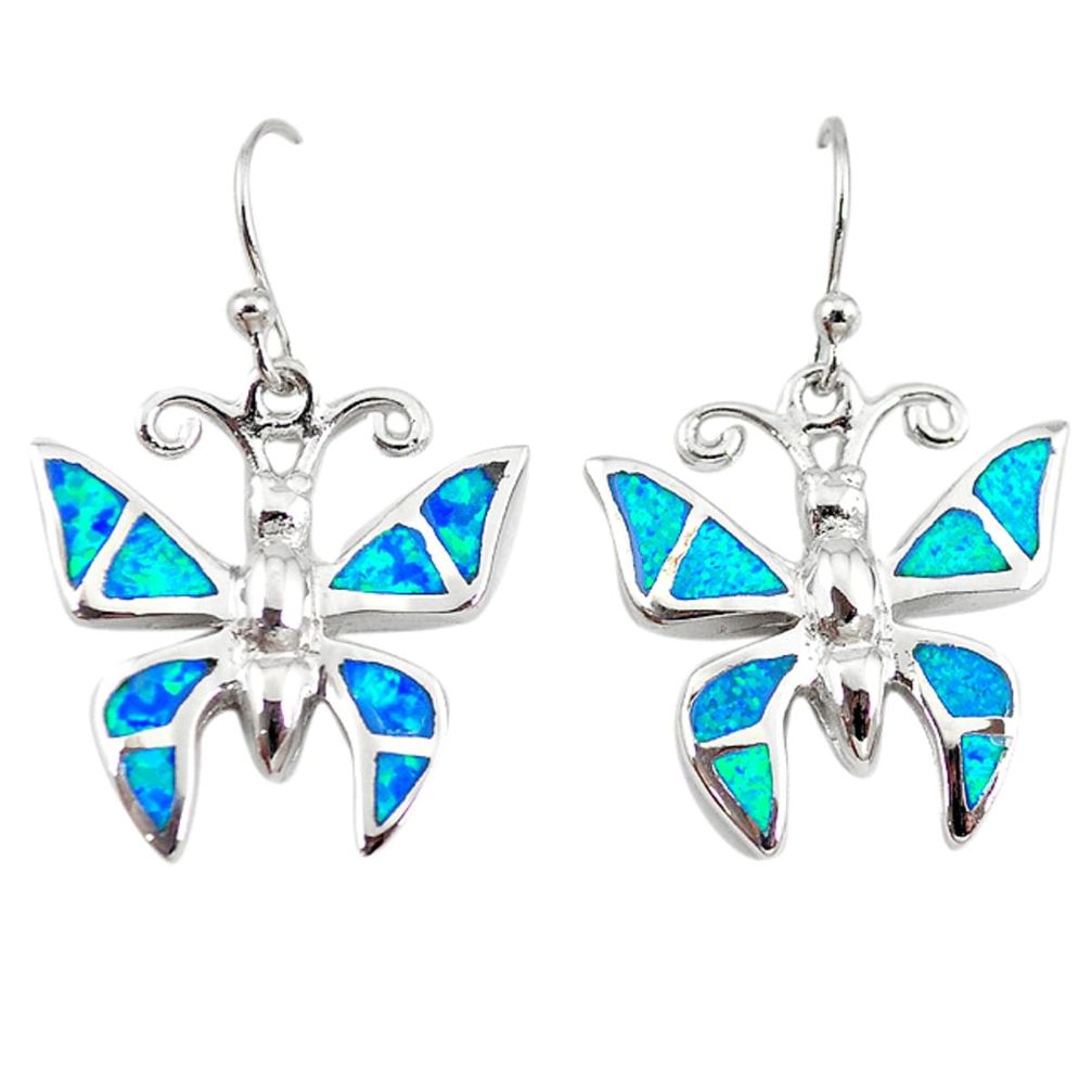 Blue australian opal (lab) enamel 925 silver butterfly earrings a73917 c24505