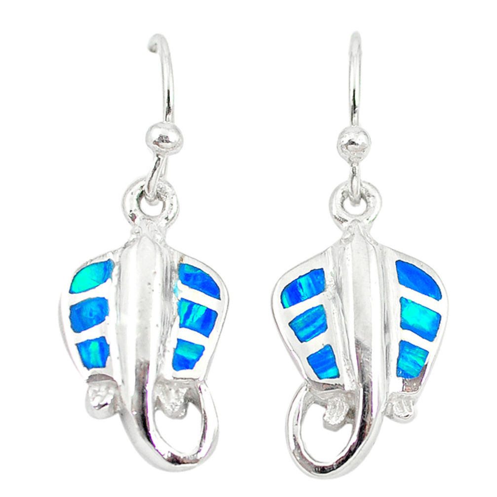 LAB Blue australian opal (lab) enamel 925 silver fish earrings jewelry a73902 c24503