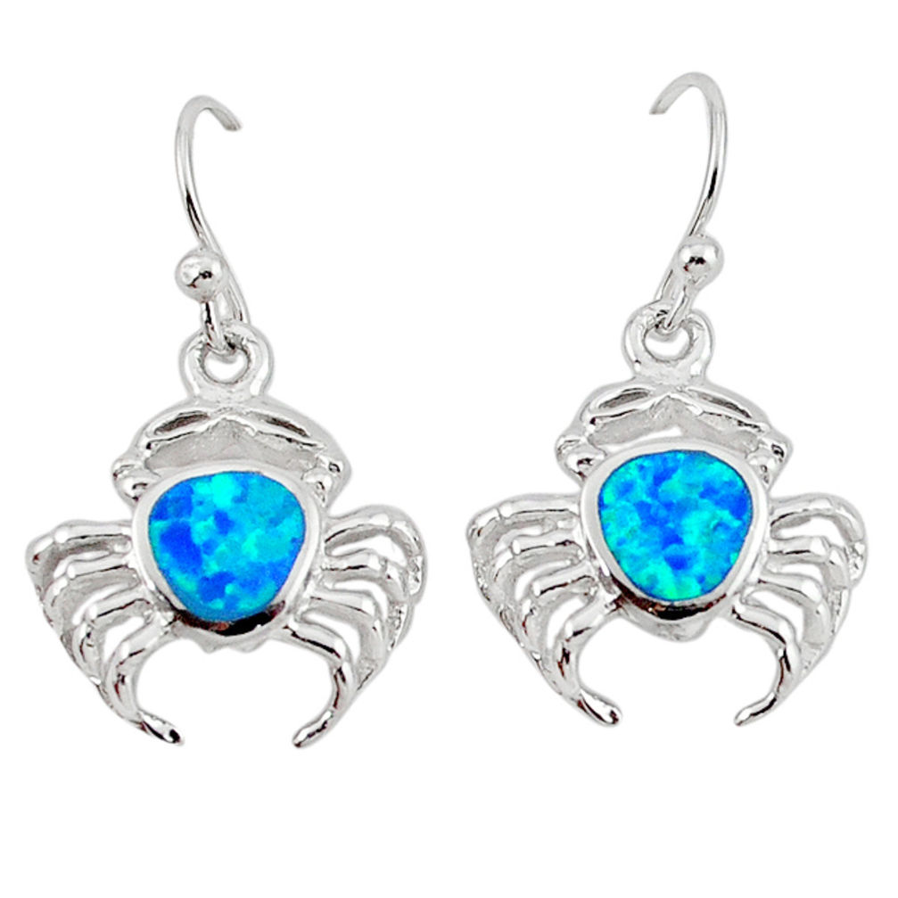 LAB Blue australian opal (lab) enamel 925 sterling silver crab earrings c15597