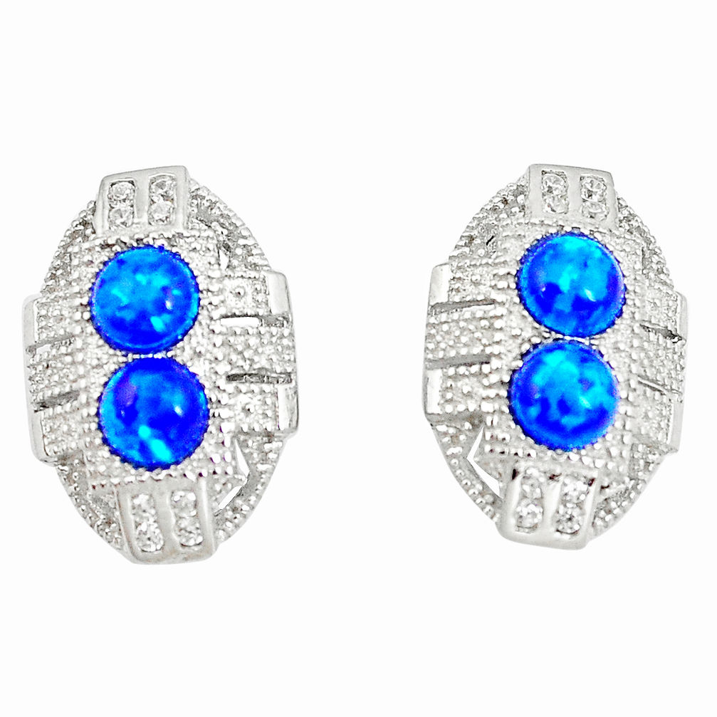 1.63cts blue australian opal (lab) white topaz 925 silver earrings a89061 c24522
