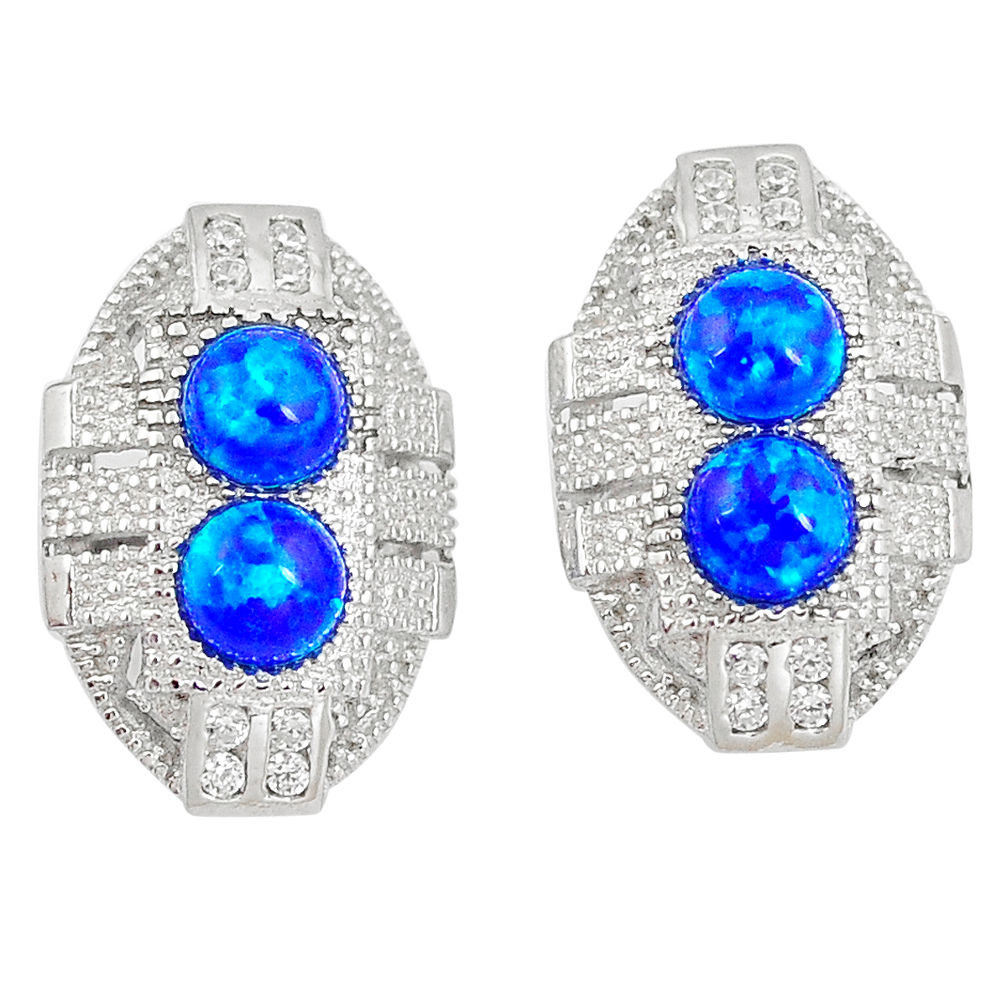 LAB LAB 1.64cts blue australian opal (lab) white topaz 925 silver earrings a89074 c24516