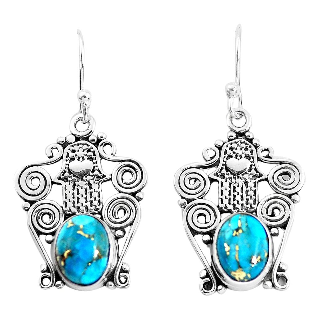 per turquoise 925 silver hand of god hamsa earrings p51925
