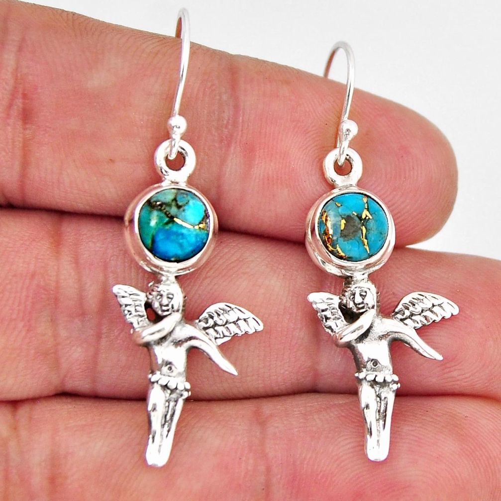 3.75cts blue copper turquoise 925 sterling silver angel earrings jewelry y46303
