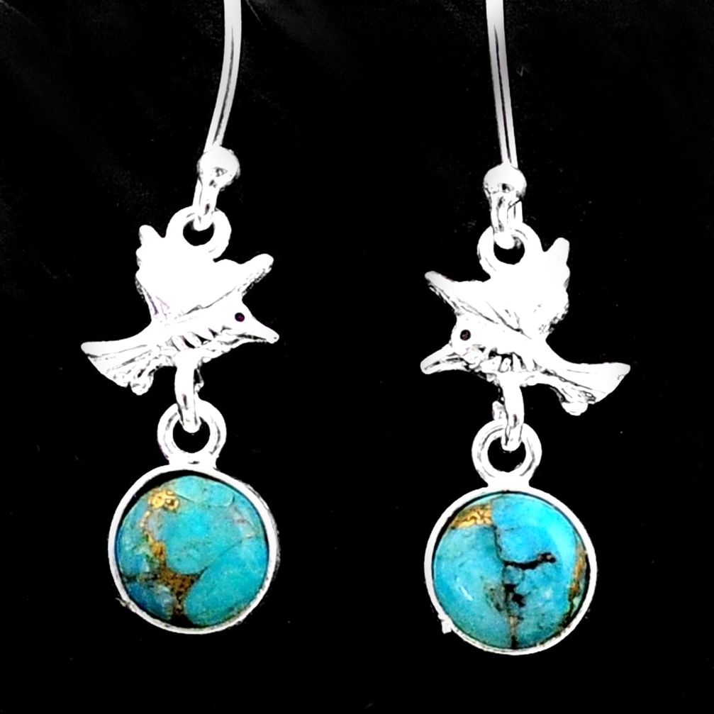 2.74cts blue copper turquoise 925 sterling silver birds earrings jewelry t62871