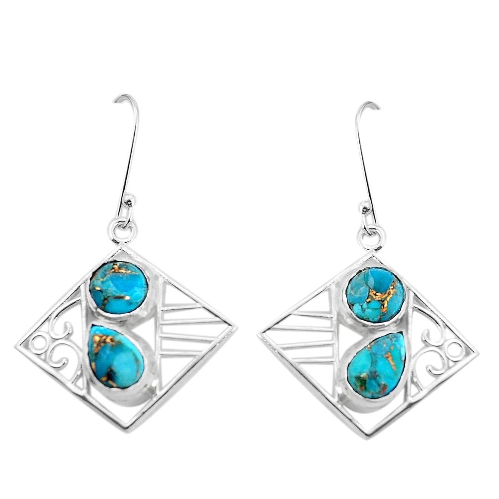 7.07cts blue copper turquoise 925 sterling silver dangle earrings jewelry p32486