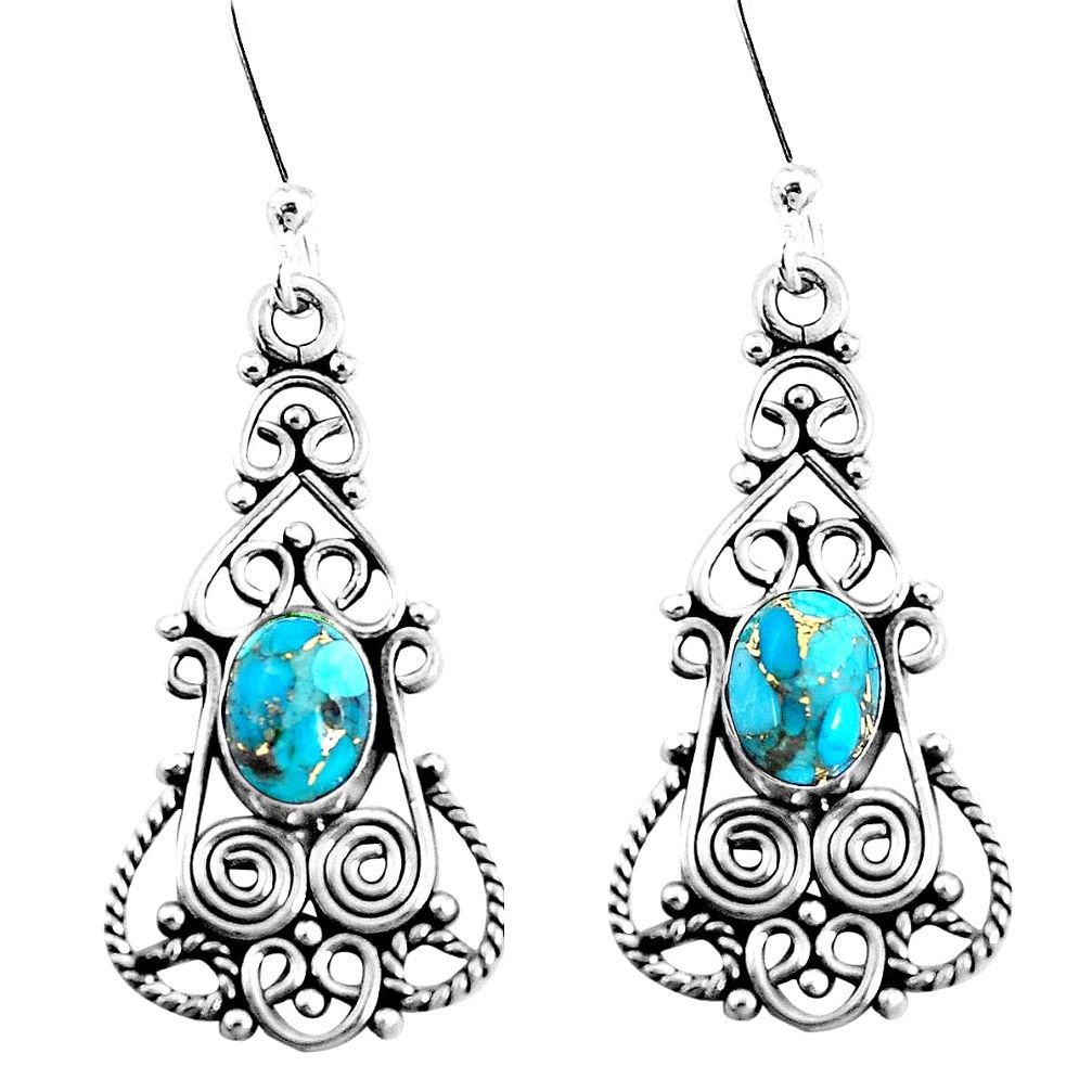 5.38cts blue copper turquoise 925 sterling silver dangle earrings jewelry p51934