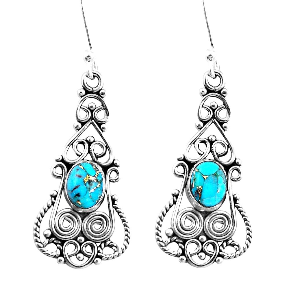 5.28cts blue copper turquoise 925 sterling silver dangle earrings jewelry p51937