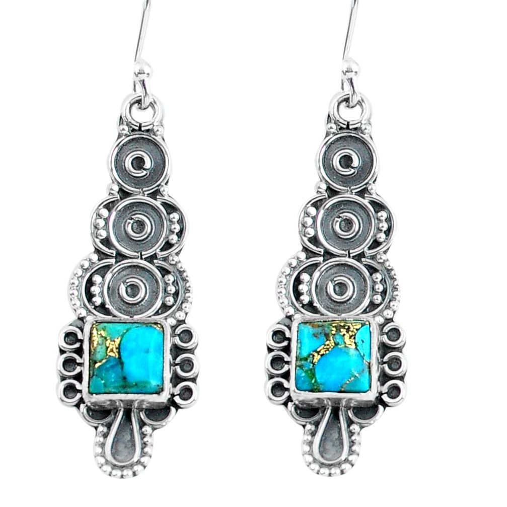 4.84cts blue copper turquoise 925 sterling silver dangle earrings jewelry p60012