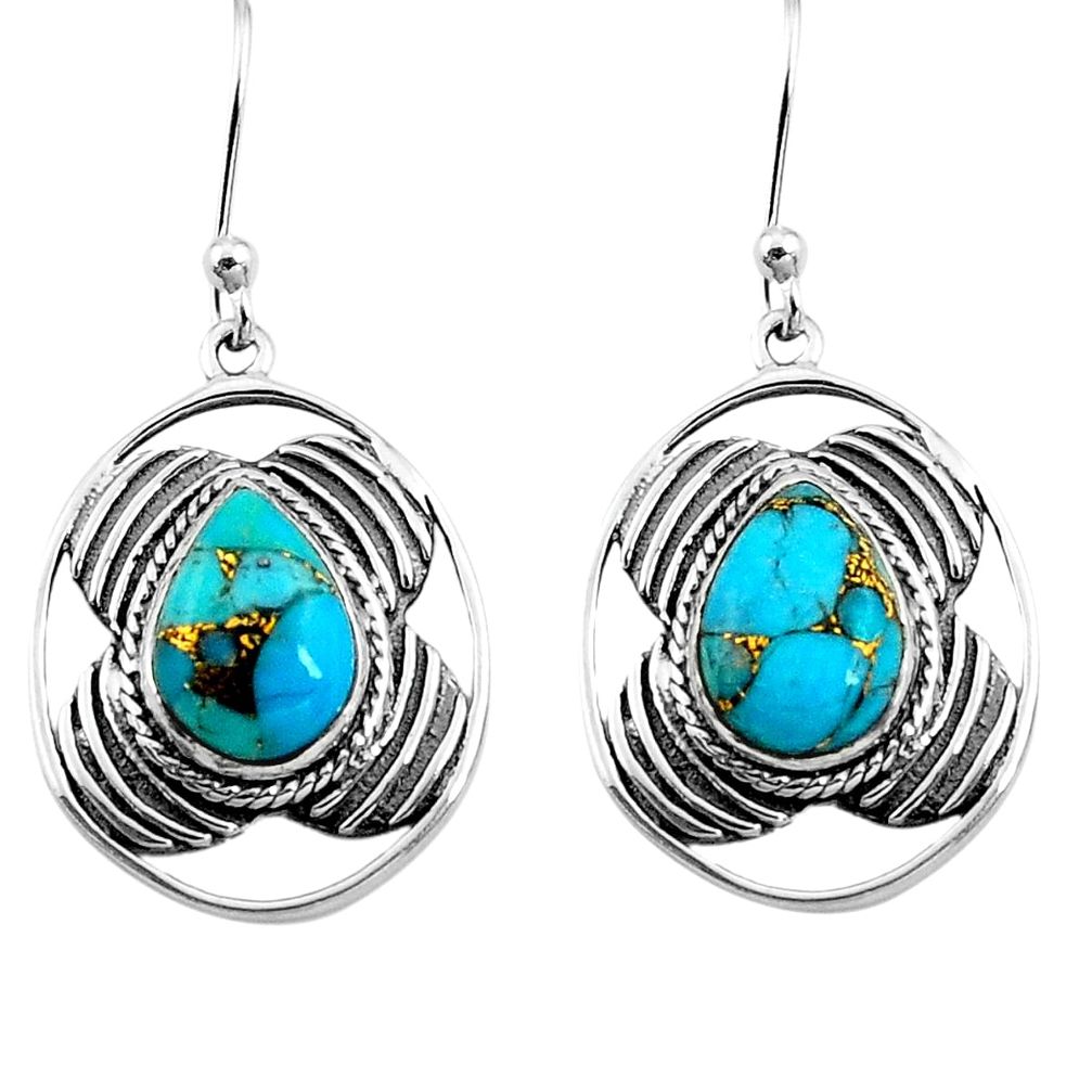 6.04cts blue copper turquoise 925 sterling silver dangle earrings jewelry p77570