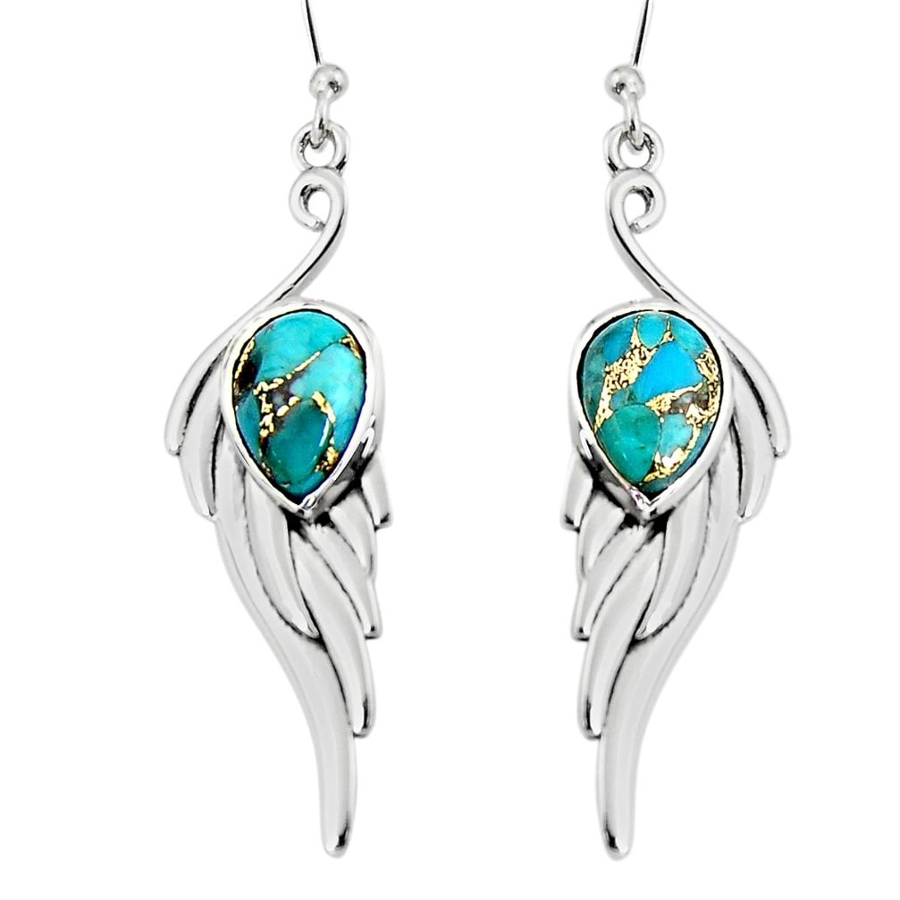 5.50cts blue copper turquoise 925 sterling silver dangle earrings jewelry r19782