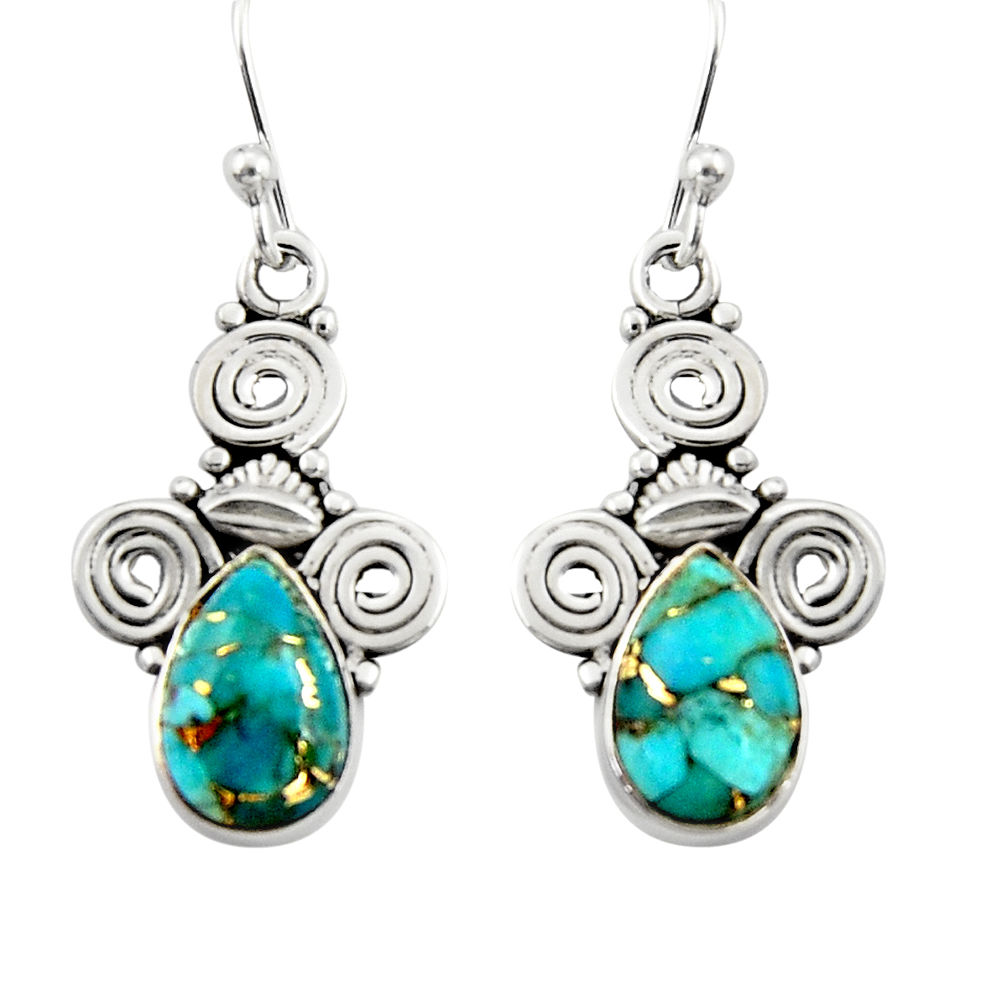 3.83cts blue copper turquoise 925 sterling silver dangle earrings jewelry r19864